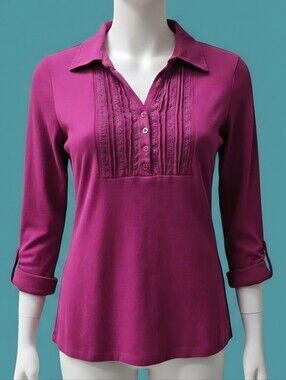 Karen Scott Women's Magenta Button-Pintuck Polo Top